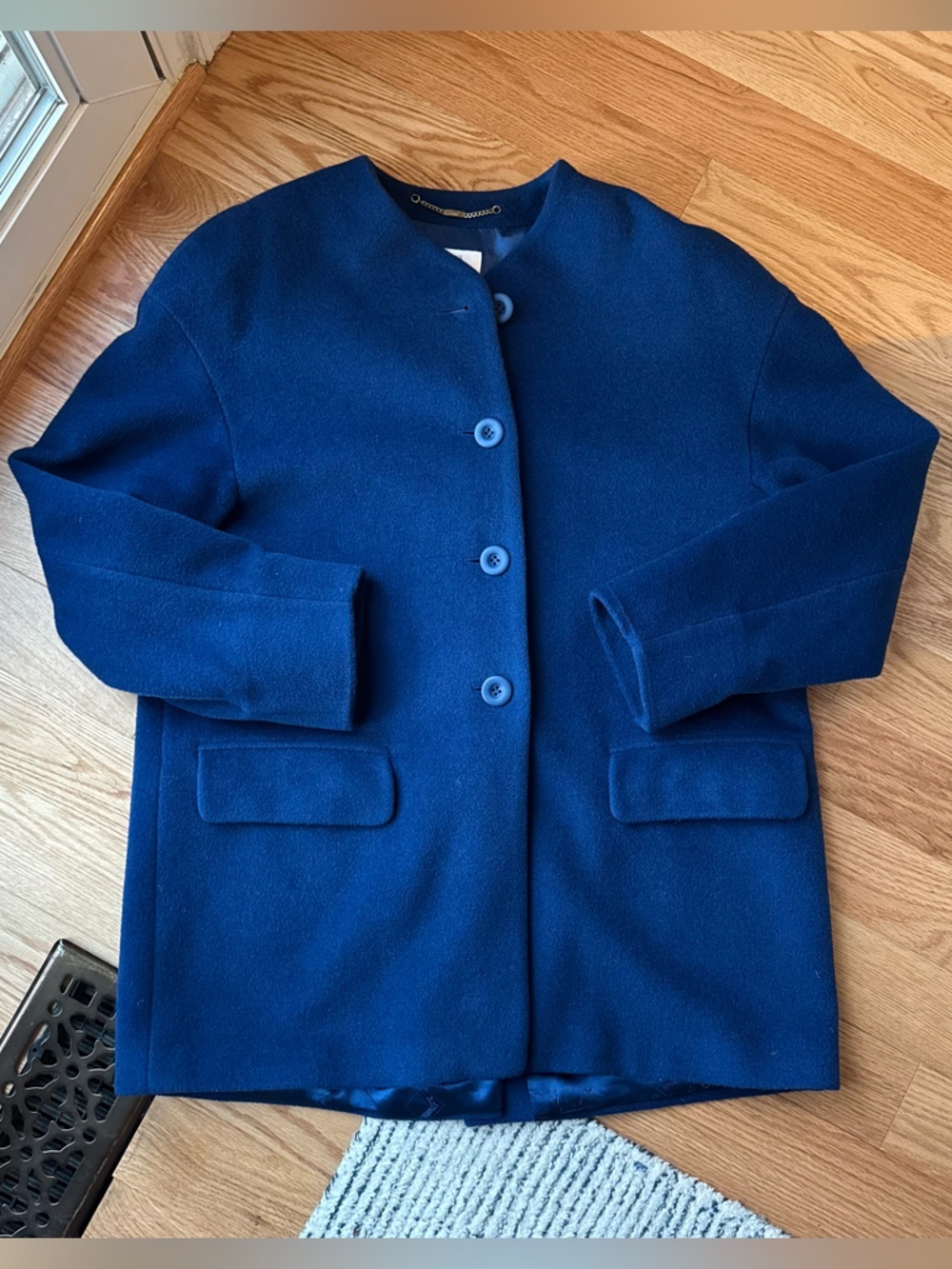 Vintage Mondi Blue Wool Mohair Coat Made in Germany Minimalist EU 38